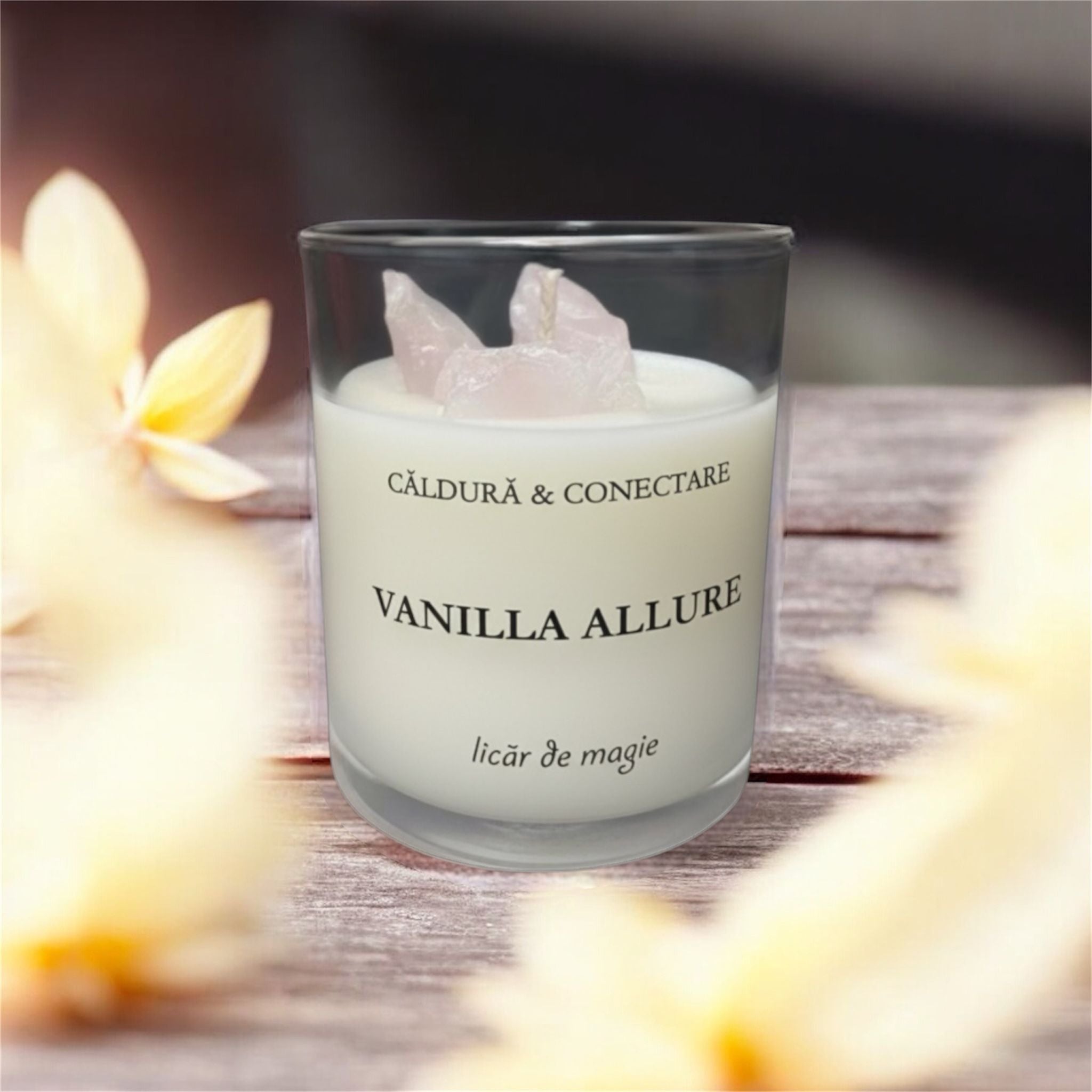 ✨ Lumânare Naturală cu Cristale – Vanilla Allure ✨